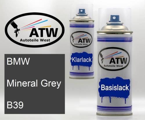 BMW, Mineral Grey, B39: 400ml Sprühdose + 400ml Klarlack - Set, von ATW Autoteile West.